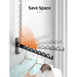 Dr.DJ Wall Mount Coat Hanger Rack, Laundry Clothes Drying Organizer Aluminium Retractable Folding Indoor Wall Mounted Hanger Space Saver for Laundry Room Bedroom (2 Racks) Black