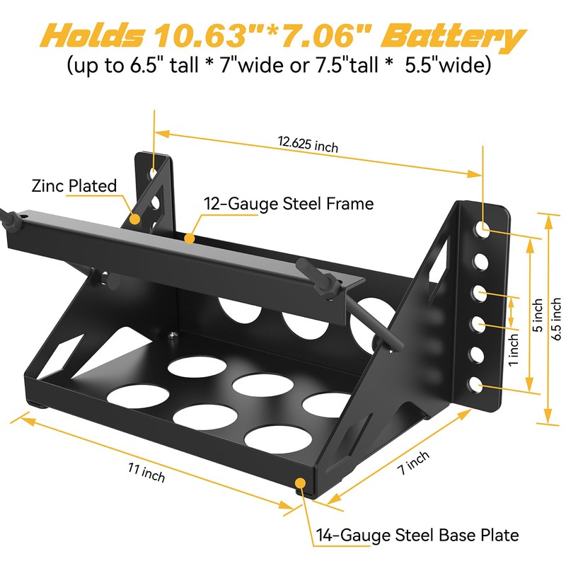 Metal Steel Battery Mounting Box Tray Bracket DIY,Easy Bolt-In Battery