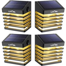LITOM 4-Pack Solar Fence Lights | 2 Modes, IP65 Waterproof for Garden & Patio