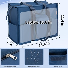 IBVIVIC Tote Bag for Women Utility Travel Tote Bags With 8 Exterior & 7 Interior Pockets Zip Top Tote for Teacher Work Blue