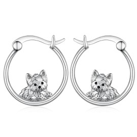 Yorkie Earrings 925 Sterling Silver Yorkie Dog Hoop Earrings Cute Yorkie Jewelry Gifts for Women
