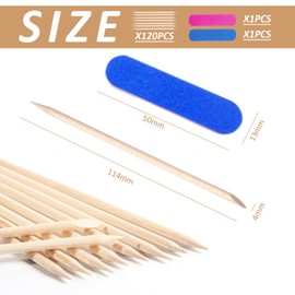120 Pcs Wooden Manicure Spikes with 2 Sanding Bands Colorful Double End Wooden Orange Wooden Stick Nail Art Pedicure Cuticle Care