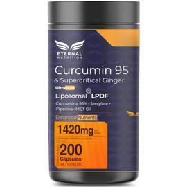CURCUMINA 95  SUPERCRITICAL GINGER 200 capsulas (1420mg por porcion), Curcuma y Jengibre con Piperina y MCT Oil, by Eternal Nutrition - Ingredientes  