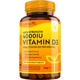 Vitamin D 4000 IU - 500 Micro Tablets - Max Strength - 16 Month Supply - Hight Strength Vegetarian VIT D3 - Vitamin D3 Supports Your Immune System & Bone Health - Made in The UK by Nutravita
