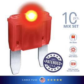 CARAX Premium Mini Blade 10 pcs. Assortment Kit LED Automotive Fuse Smart Auto Glow for Easy Identification Mix 10 pcs.