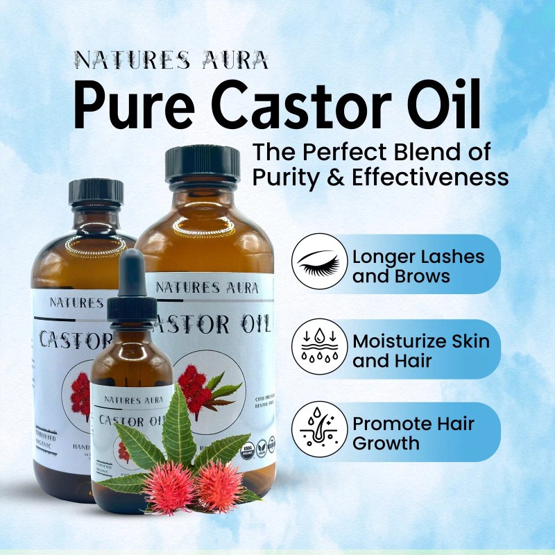 Natures Aura Organic Castor Oil - Glass (8 Oz) |