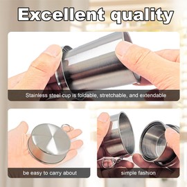 DIYCUT Pack of 2 Foldable Stainless Steel Drinking Cups, Portable Camping Cups, Foldable Cups, 150 ml Cup, Foldable for Everyday Use, Camping, Travel
