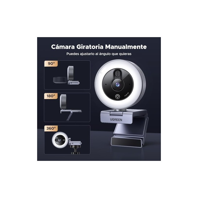 UGREEN Webcam 2K 30FPS con Luz LED 4 Niveles Fijo