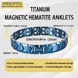 Apocalyptic-K Titanium Magnetic Anklet for Men, 25 cm, Double Strong Anklet, Eliminate Static Electricity (Blue Magnetic Anklet (9.5 inches))