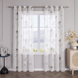 SCHOAL Curtains with Eyelets, Burnout Eyelet Curtains, Transparent Curtains, Voile in Country House Style, White Window Curtain, Living Room, 1 Piece, W x H 140 x 175 cm