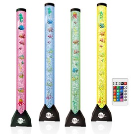 Brewish 4FT Sensory LED Water Bubble Fish Tube Floor Lamp with 16 Color Changing Light Effects – Fake Aquarium Tank Night Light and Gift for Kids, Autism, Men & Women - Remote Control & 12 Fishes