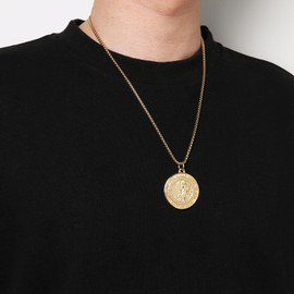 HZMAN Knights Templar Necklace for Men Stainless Steel Medieval Red Cross Pendant Jewelry Gift (Gold)