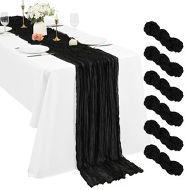 6 Pack Cheesecloth Table Runner 10Ft Boho Gauze Table Runner 21×120 Inch Rustic Romantic Long Table Runner for Wedding Party Bridal Shower Thanksgiving Christmas Decoration(Black)