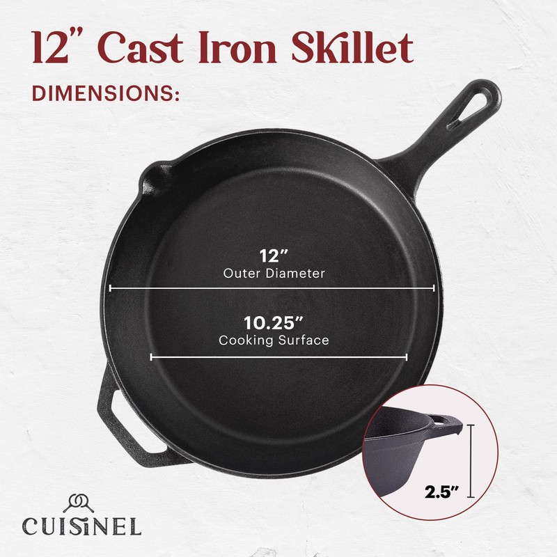 Cast Iron Skillet + Grill Press + Scraper Set -