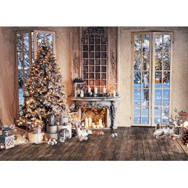 Alltten 8X6FT Christmas Tree Backdrops for Photography Xmas Indoor Background Vinyl Vintage Christmas Backdrop Xmas Party Banner Decorations Props F19