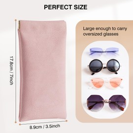 Marvolia Sunglass Case, 4 Pcs Portable Squeeze Top Glasses Cases Soft Eyeglass Cases for Women Men Pu Leather Glasses Pouch with Cleaning Cloth - Pink&Black&Blue&Green