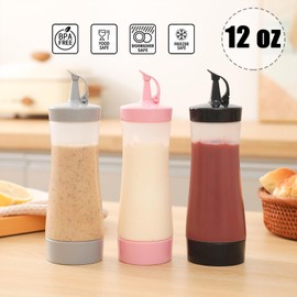 Qiuhome Condiment Squeeze Bottles Sauces Ketchup Bottles Squeeze Bottles Liquids, Oil - 12 oz (8 Pack, Pink)