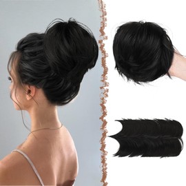 FESHFEN Messy Bun Hair Pieces - Wired Hair Bun Scrunchies Ponytail Flexible Wrap Around Synthetic Hairpieces for Women, Black 1.9 oz