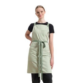 MEEMA Cross Back Apron - Twill Striped Cooking Apron with Pockets, Upcycled Cotton Baking Aprons for Women & Men, One Size Fits All, Mandiles para Mesera - Sage Green
