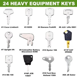 MOUNT 24 Heavy Equipment Construction Keys Master Set Case Komatsu Cat JCB Volvo JD