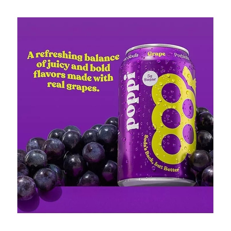 Poppi Grape Flavor, 12 Fl Oz, Pack of 12, Sparkling