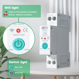Jadeshay Tuya Smart WiFi Circuit Breaker, 1P 63A Switch, WiFi Electricity Meter, DIN Rail Power Consumption Meter for Smart Home with 3 Time Modes for Remote Control