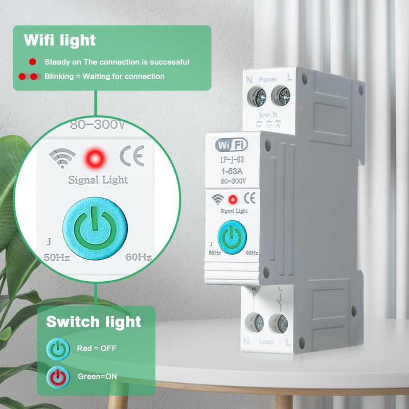 Jadeshay Tuya Smart WiFi Circuit Breaker, 1P 63A Switch, WiFi