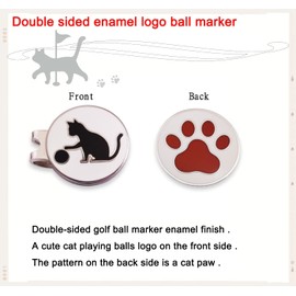 Adhere Golf Ball Markers Personlized Double Side Cute cat Logo Enamel with A Magnetic Hat Clips,A Premium Golf Gifts. (White)