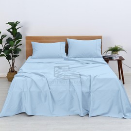 400 Thread Count 100% Egyptian Cotton Sheet Set - Twin XL Size Sheets Set - 12 inch Deep Pocket of Fitted Sheet - 4 Piece Sheet Set (Sky Blue Solid - Twin XL 12 inch Deep Pocket Sheets)