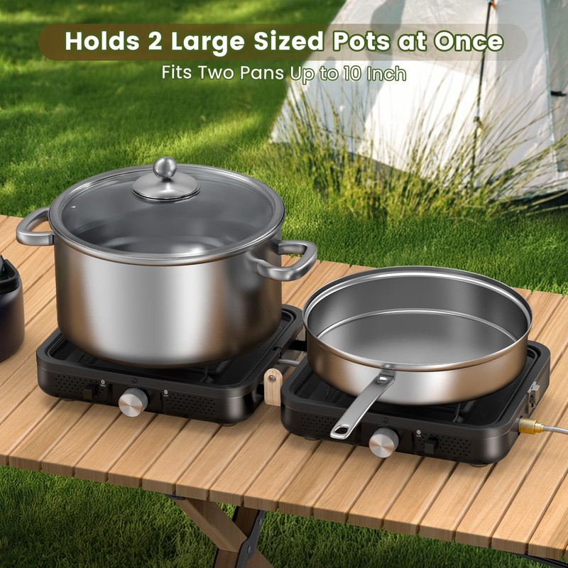 OGERY 2-Burner Foldable Camping Stove with Griddle (Textured & Smooth)