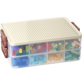 Greentainer Stackable Storage Box with Lids for Cube, Clear 2 Layers Plastic Kids Toy Storage Boxes,with Compartments,Containers for Storing Toys,Jewelry, Beads, Crafts,Tools(White)