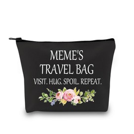 GJTIM Meme Gift Zipper Pouch Bag Mother Day Gift for Meme Grandma Makeup Travel Bag for Meme(Meme's Travel Black)