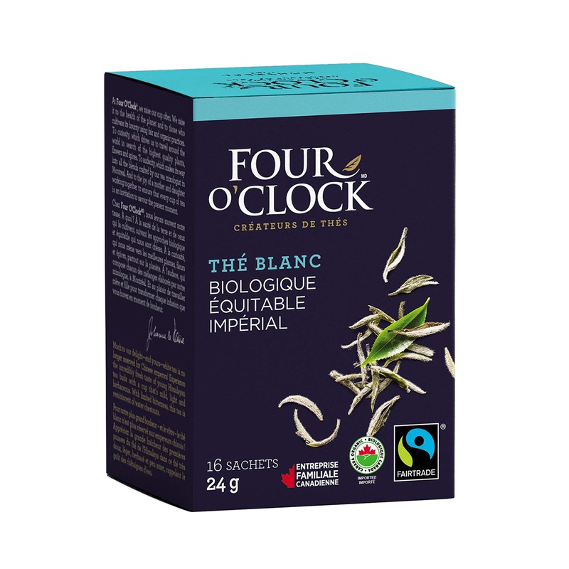 Four O'Clock Organic Fairtrade White Tea Imperial, Non-GMO, Kosher, Gluten-Free,