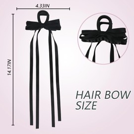 Ondder 3 Pcs Black Hair Bows for Women Satin Bow Hair Clips Long Tail Bows for Hair Big Hair Bows Hair Clip Barrettes Ribbon Bows for Hair Satin Bow Aesthetic Hair Accessories for Women Girls