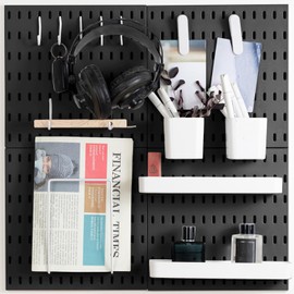 MULSAME Pegboard Combination Kit, Wall Mounted Storage Set with 4 Pegboards & 14 Accessories Hanging, Black Peg Boards Organizer for Walls Display, Crafts Organization, Kitchen Organizer, 22" x 22"