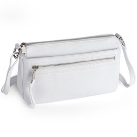 befen Small White Genuine Leather Crossbody Purse for Women, Womens Cross Body Bags Shoulder Purses Handbags with RFID Blocking Card Slots