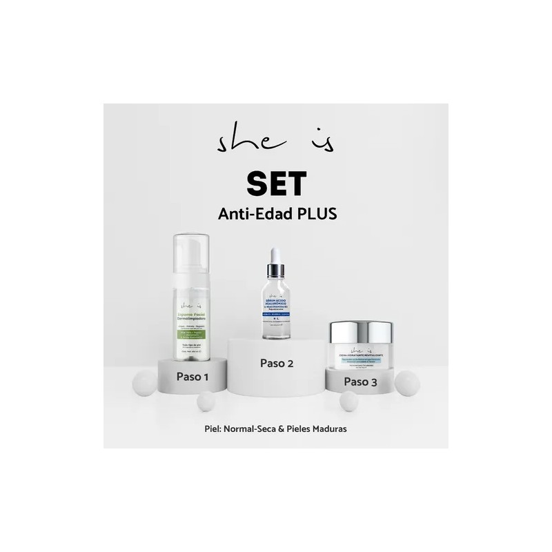 Set Facial Antiedad Plus, She Is Skincare (3 Productos)
