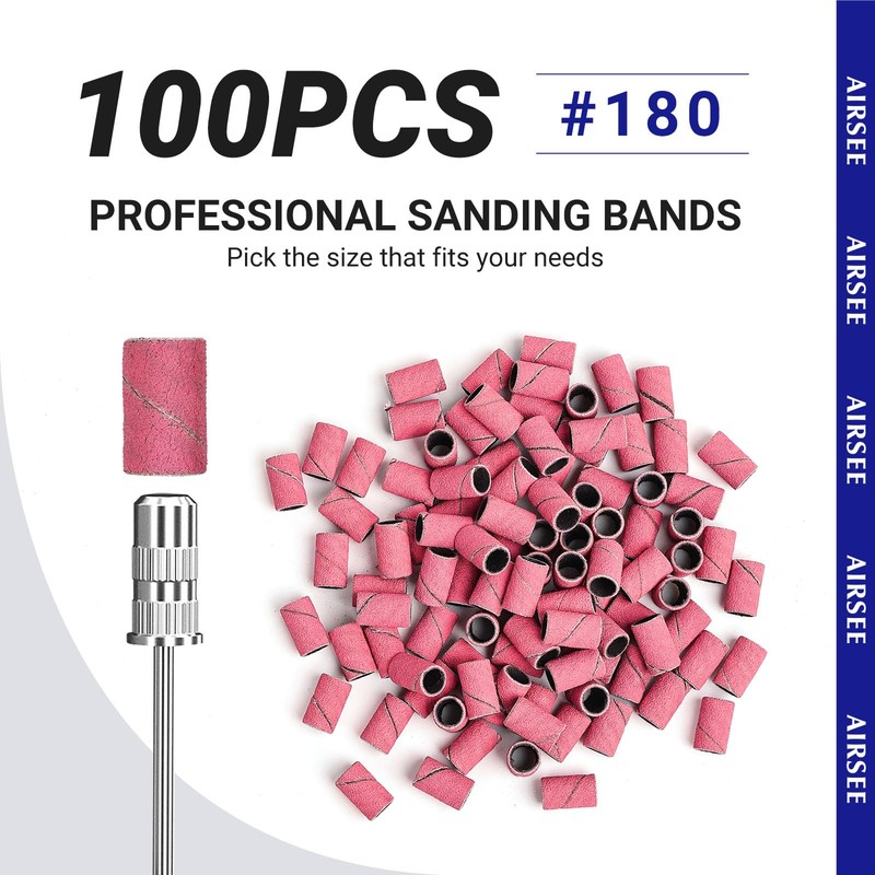 AIRSEE Sanding Bands for Electric Nail Drill 100 Piece Set