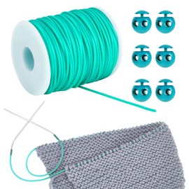 NBEADS Cord Lock Kit, 54.68 Yards Tubular Synthetic Rubber Cord 6 Pcs Plastic Cord Locks for Drawstring Cord Stop Elastic Shoelace Lock Fastener Slider Clip, Medium Turquoise