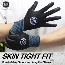 LIO FLEX Safety Work Gloves Nitrile Foam Coated, Firm Grip, Seamless Knit 15 Gauge Nylon, Breathable, Thin & Lightweight, Touchscreen, Ideal for Delivery, Warehouse, DIY Home Improvement (Black, XL)