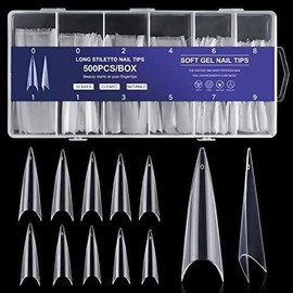 Dual Forms  Poly Extension Gel - 120 count  Forms with 12 Sizes - Stiletto False  Molds - Lady Almond Style - Full Cover Builder Gel - DIY at Home - Color: Long Stiletto Nail Tips