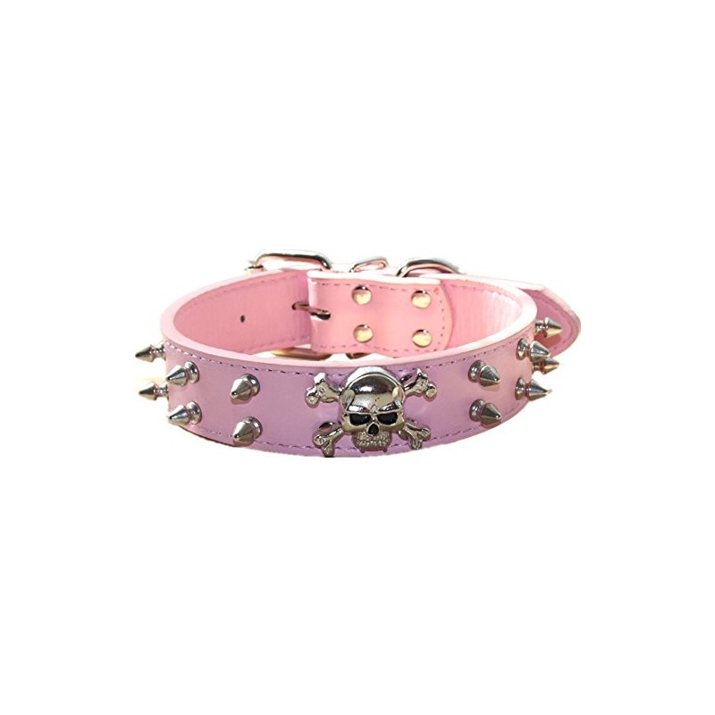 Spiked Leather Dog Collar, 2 Rows Bullet Rivets Studded PU