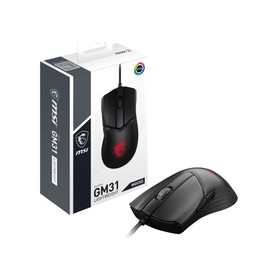 MSI Clutch GM31 Lightweight Gaming Maus - 12.000 DPI Optischer Sensor, Rechtshänder, 60M+ Click OMRON Schalter, 6 Tasten, FriXionFree Kabel, 1ms Latenz, RGB Mystic Light, 58g - Kabelgebunden, schwarz