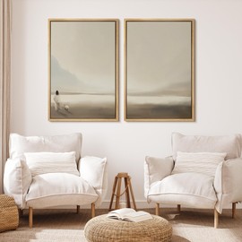 MUDECOR Framed Canvas Print Wall Art Set Minimalist Desert Journey with Woman and Goat Illustrations Modern Art Decorative Bohemian Calm/Zen for Living Room, Bedroom, Office - 24"x36"x2 Natural