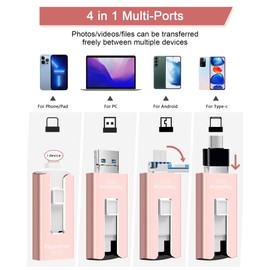 256GB USB Flash Drive for Phone and Pad, Photo Stick High Speed External USB Thumb Drives Photo Storage Memory Stick for Save More Photos and Videos (Pink, 256GB)