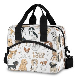 Mnsruu Lunch Bag, Puppy Dog Insulated Lunch Box Cooler with Shoulder Strap School Picnic Snack Water Resistant Thermal, Bottle Holder, PBA Free
