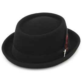 GEMVIE Pork Pie Hat for Mens Womens 100% Wool Felt Fedora Trilby Hat Black Adult Unisex Porkpie Hats