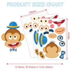 JSTHHTT 36 Pcs Face Stickers for Children - Fun Kids Stickers for Party Bags Reusable Sticker Books and Animal Stickers Included Great for Kids' Papeterie & Stickers Stickers Party Bag Fillers