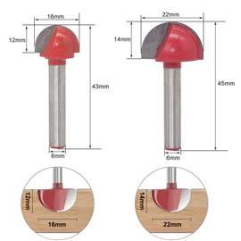 Saipor 4pcs 6mm Round Nose Cove Core Box Router Bit Double Flute Round Groove Router Bit Woodworking Tool, 16-32mm Cutting Diameter