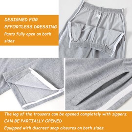 Tearway Mens Post Surgery Pants, 2 Side Zippers Leg Full Open Basketball Tear Way Pants Recovery Breakaway Zip Up Fracture Rehab Athletic Sweatpants Bedridden Patient Clothing with Pockets Light Grey